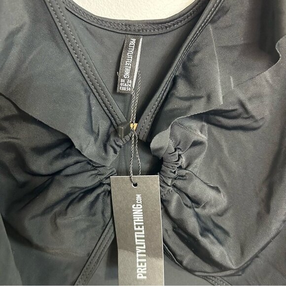 NWT PrettyLittleThing Plus Black Frill Edge Ring Detail Black Swimsuit Size 24 - Picture 5 of 9